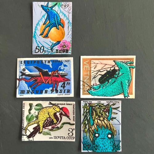 Klistermärken 5 frimärken