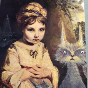 ”Flickan med katt” Dubbelvikt kort med kuvert